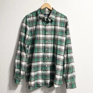 Ralph Lauren Shirt Plaid Button Down XL Classic Fit Green White Woven Cotton